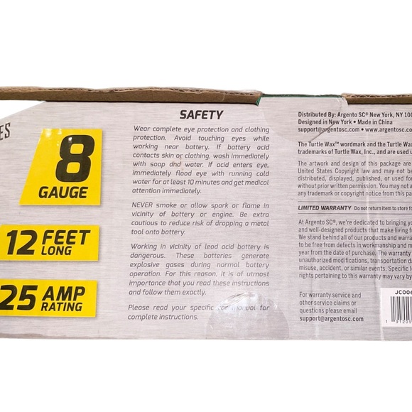 Turtle Wax | 8 Gauge Copper Plated Booster Cables | 125 Amp | 12 Ft - Picture 4 of 4